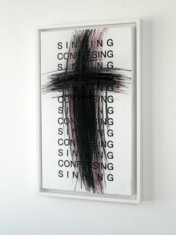 good conscience (sin/con), 30cm x 50cm, acrylic and charcoal on canvas, framed, ©2015