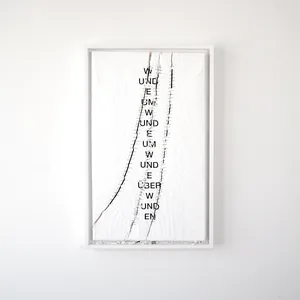 über wunden, 30cm x 50cm, acrylic and dispersion paint on canvas, sliced, stitched, framed, ©2012/2015