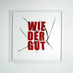 wieder gut, 50cm x 50cm, acrylic on canvas, sliced, stitched, framed, ©2009/2014