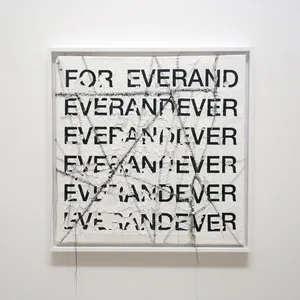 pretending, 50cm x 50cm, acrylic & dispersion paint on canvas, stitched, framed, © 2020