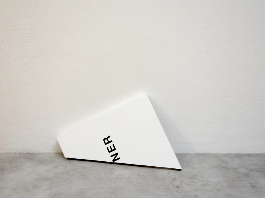 missing part, the cut out piece standing on the floor, carrying the letters ner