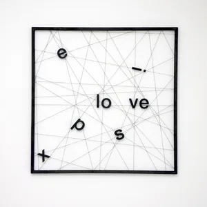 explosive  (big bang in theory), 50cm x 50cm, wooden letters, thread, wooden frame, ©2019