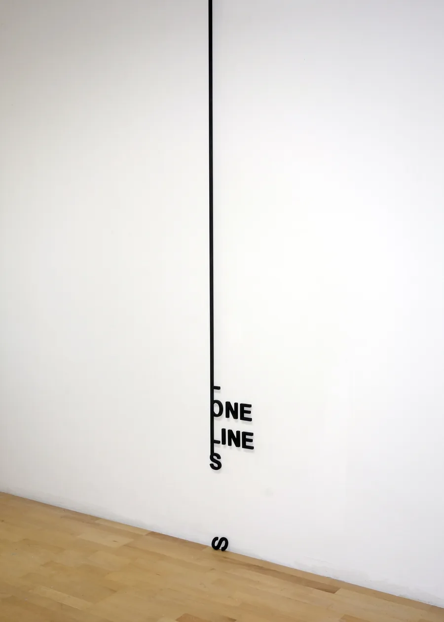 loneliness (one line), seen from the side, the line running down the wall into the word