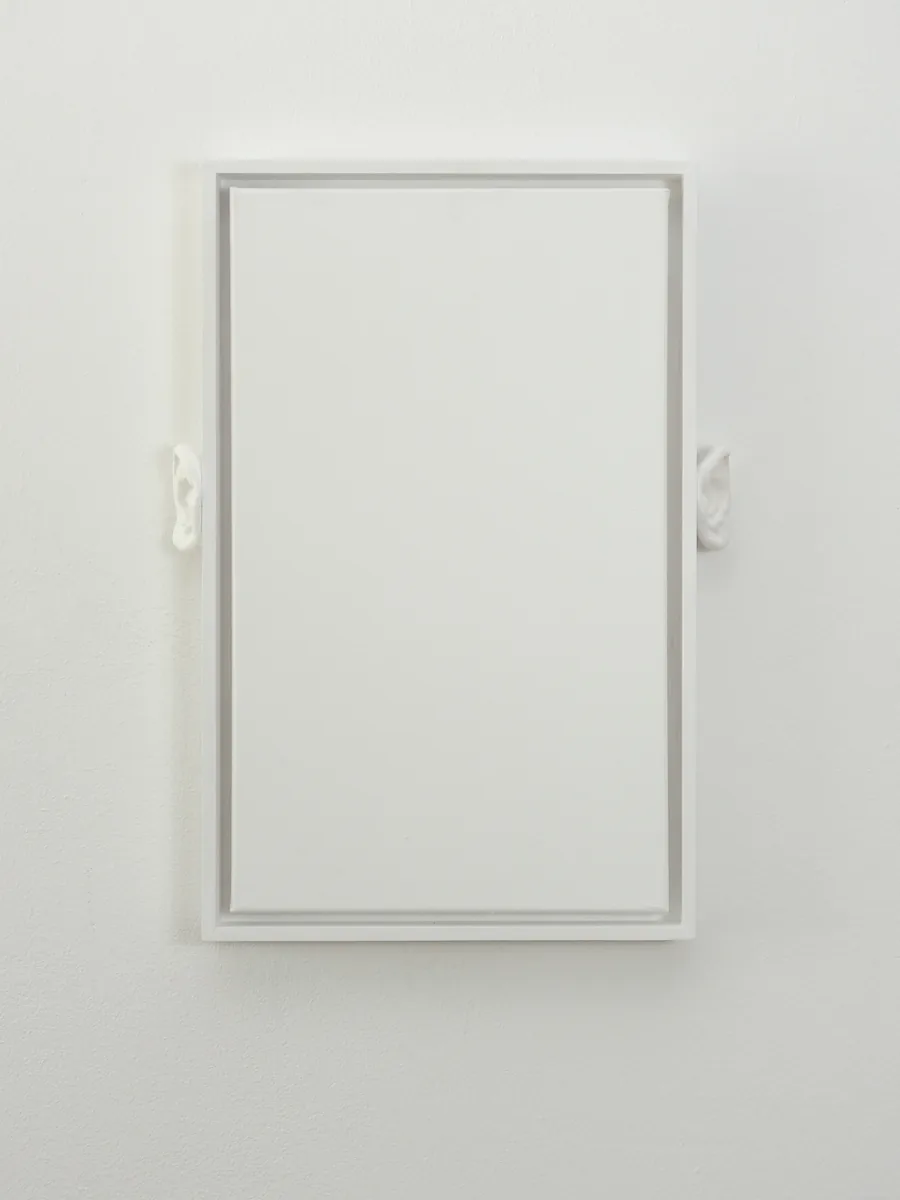 self-portrait (with nothing in mind), 30cm x 50cm, acrylic on canvas, ears (plaster cast), framed, ©2019