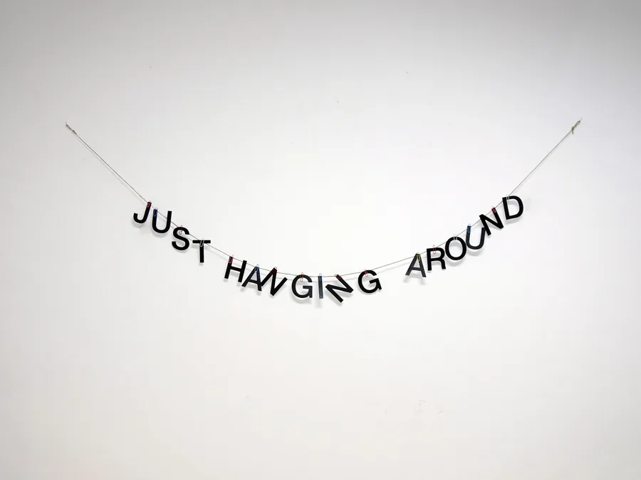 just hanging around, wooden letters hanging on a cord, ©2012/2019