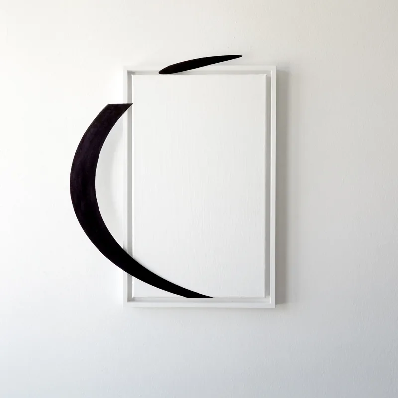 i bent out of shape, cut out wood and acrylic on canvas, framed, ©2016/2019