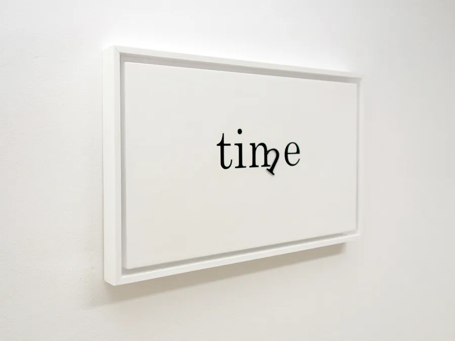 just in time, the framed work seen from the side