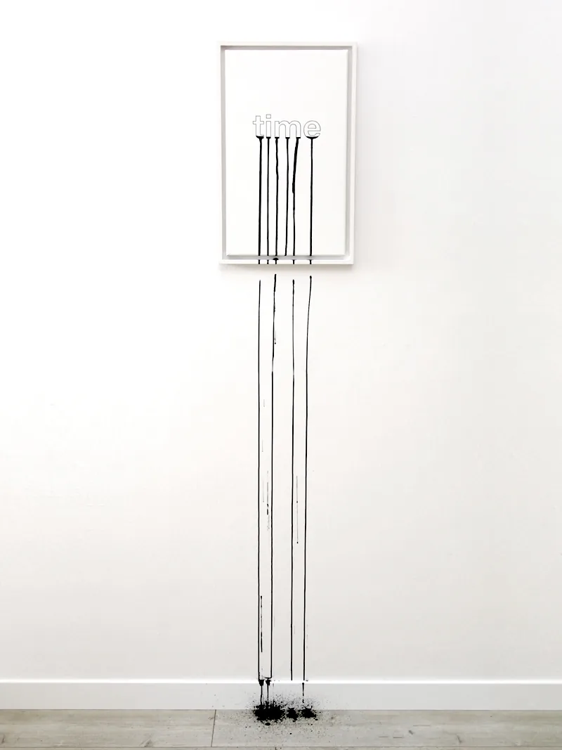 time is running out, 30cm x 50cm, text-installation, acrylic on canvas, framed, © 2011/2016