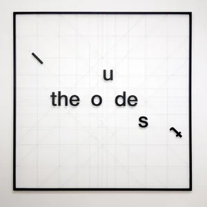 ode, 150cm x 150cm, wooden letters, thread, wooden frame, ©2022/2023