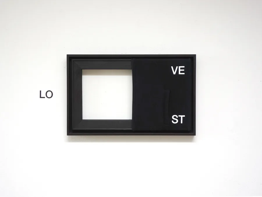 leftover, 50cm x 30cm, acrylic on vest, vinyl letters, framed, ©2022