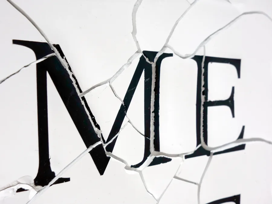 modern times, detail, the word across the broken surface