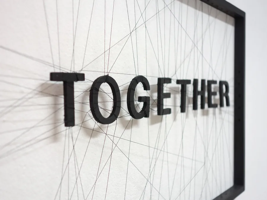 together, detail, the word behind the web of threads