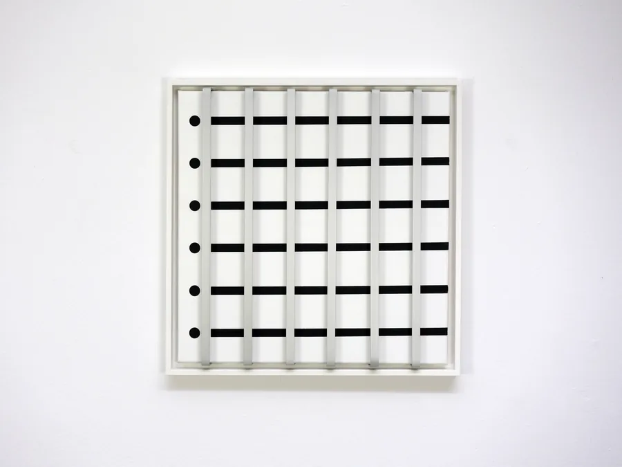 i…, 50cm x 50cm, acrylic and aluminum bars on canvas, framed, ©2022