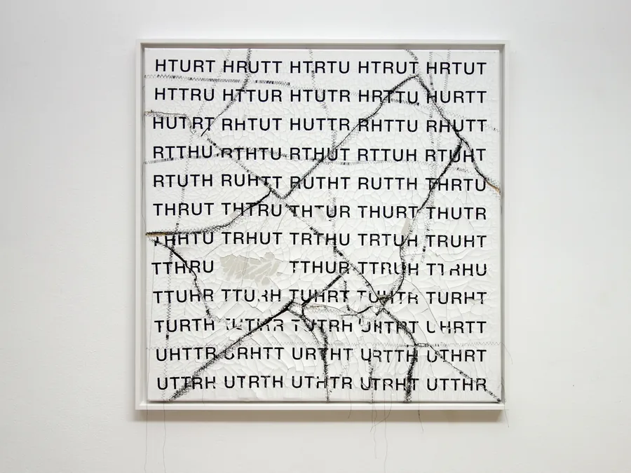 fighting for the truth, 80cm x 80cm, acrylic, dispersion paint & thread on canvas, framed, ©2022