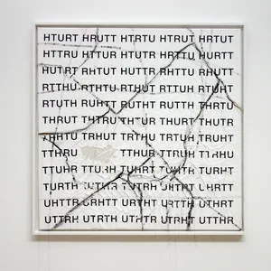 fighting for the truth, 80cm x 80cm, acrylic, dispersion paint & thread on canvas, framed, ©2022