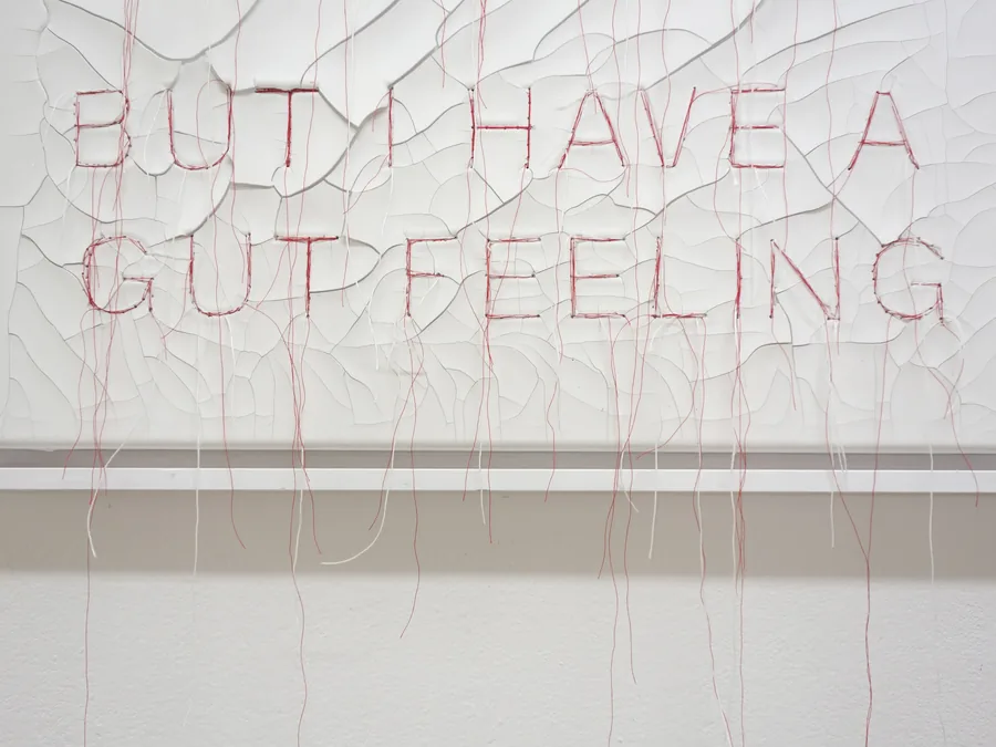 gut feeling, detail, the red threads running down to the floor