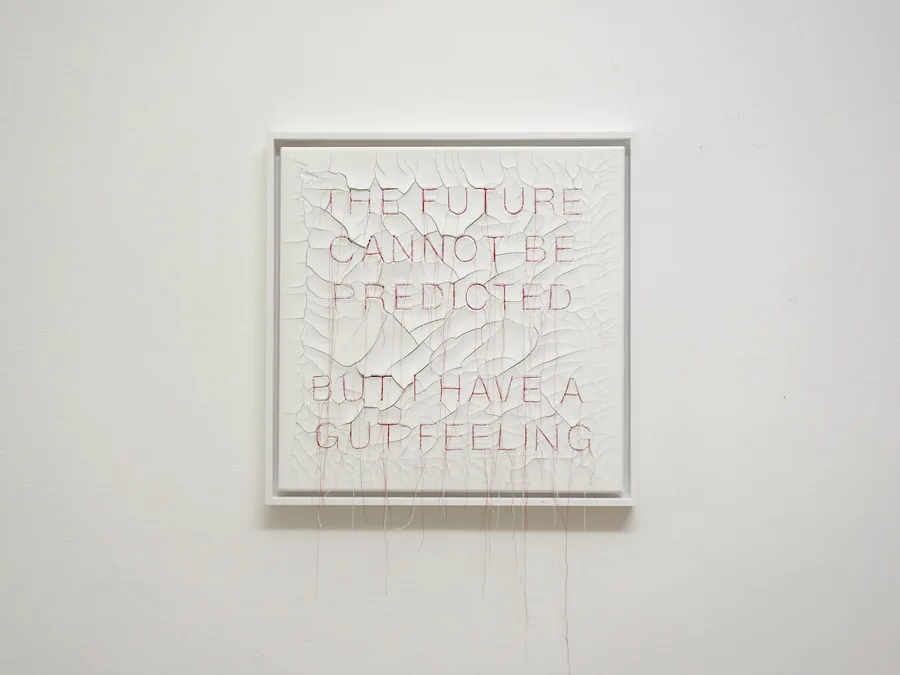gut feeling, 50cm x 50cm, acrylic, dispersion paint & thread on canvas, framed, ©2021