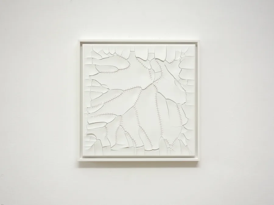 holding it together, 50cm x 50cm, dispersion paint & thread on canvas, framed, ©2022