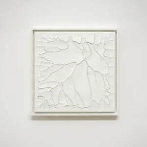 holding it together, 50cm x 50cm, dispersion paint & thread on canvas, framed, ©2022