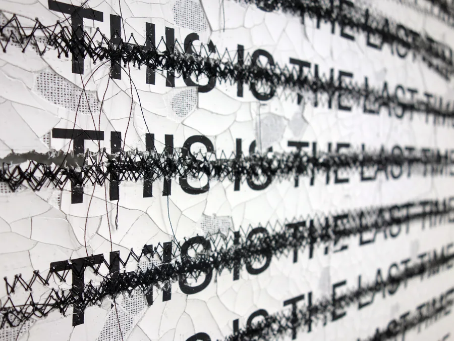 the lost time, detail, the stitched cracks running through the lines