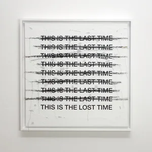 the lost time, 50cm x 50cm, acrylic & dispersion paint & thread on canvas, framed, ©2021