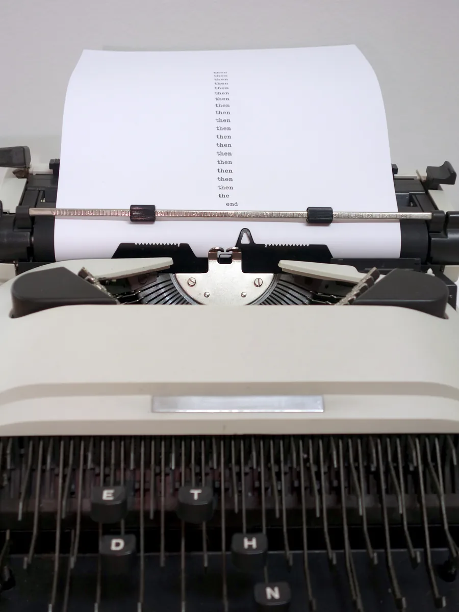 the end, the typewriter with the typed page