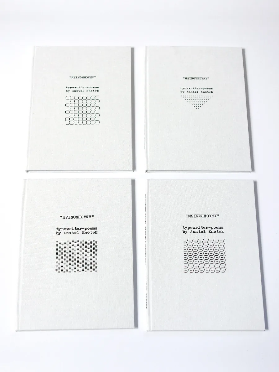 anachronism, four copies, each with a different typewriter pattern on the cover