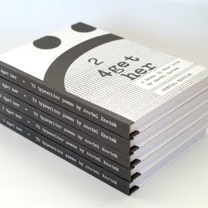 2 4get her, 2 4get her special edition, handmade book, 70 typewriter poems, hardcover, color print, limited edition: 150 books, hand-numbered and signed by the artist, DIN A6 (4.1 x 5.8 inches);, © 2014, , this book is a collection of my concrete and visual poems of the last years, written with my »adler triumph gabriele 10« typewriter. as the subtitle says, it can also be read as a drama in four acts.