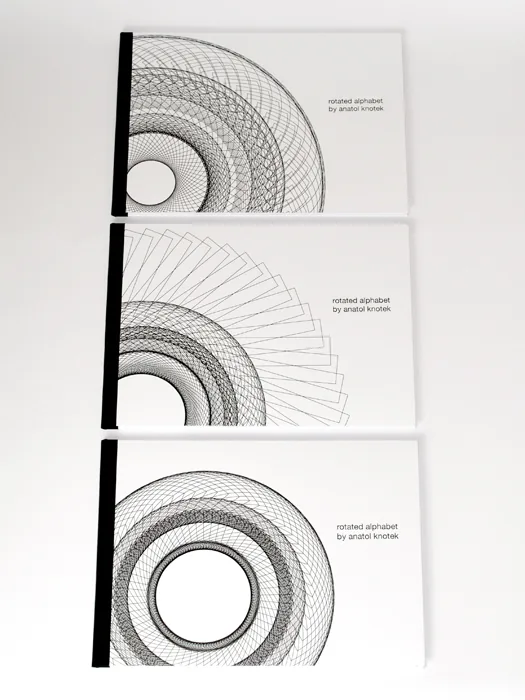 rotated alphabet, handmade book, 26 pages, 25 x 18 cm, sewn bindings, hardcover, limited edition of 26 pieces;, © 2014, , each book has a different cover, dedicated to one letter of the alphabet., , please contact me, if you are interesting in purchasing this book.