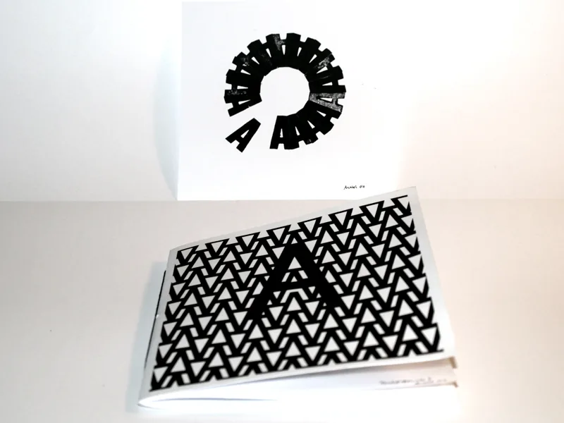 A chapbook, limited edition of 50 books, handmade, numbered and signed, 32 pages (16 poems), 14,8 x 14,8cm, © 2010, , a concrete poetry collection dedicated to the letter A.